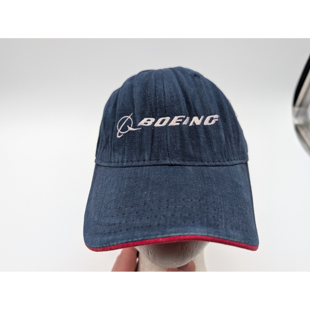 Boeing Navy Blue Baseball Hat Red Trim Made in USA Flag Embroidered Adjustable
